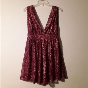 Tawny Magenta Metallic Lace Skater Dress